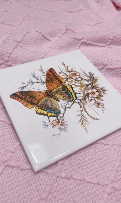 Hyalyn 505 USA - Square Butterfly Trivet Wall Hanging Tile - 6" - collectible
