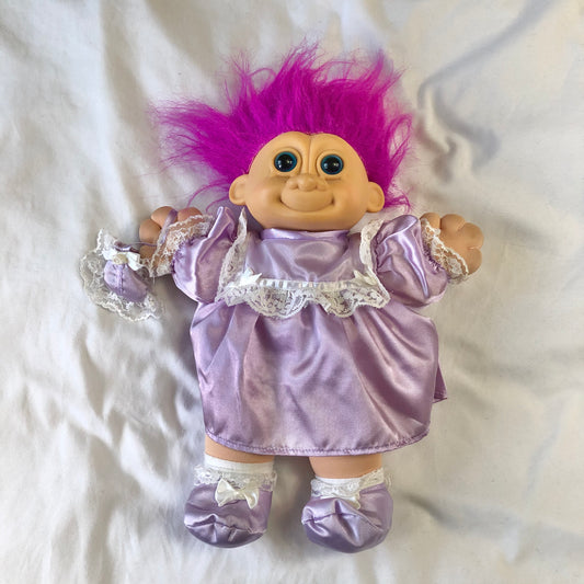 Vintage Purple Hair & Satin Lace Dress Troll Kidz Russ ~12"