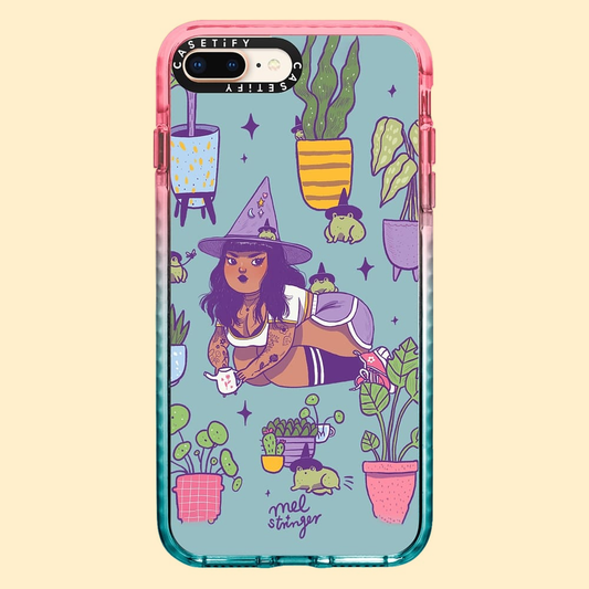 Casetify - iPhone 8 Plus Clear Pink/Blue Case - Plant Witch
