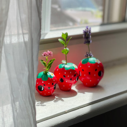 “Frezy” - Angry Strawberry Pup - Mini Vase - 1.5” - (sku/plu 007)