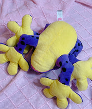 Load image into Gallery viewer, 14” long Sugarloaf Froggy plush toy - purple and yellow fella
