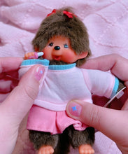 Load image into Gallery viewer, 7” tall Monchhichi girl doll toy with cute outfit

