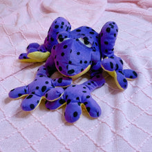 Load image into Gallery viewer, 14” long Sugarloaf Froggy plush toy - purple and yellow fella
