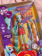 Load image into Gallery viewer, My Little Pony “Equestria Girls” Rainbow Dash doll toy - new in box! Box has damage, doll is fine. MLP. Box is 13” long. 2013 made in Australia
