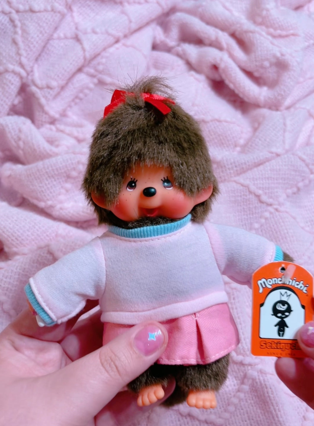 7” tall Monchhichi girl doll toy with cute outfit