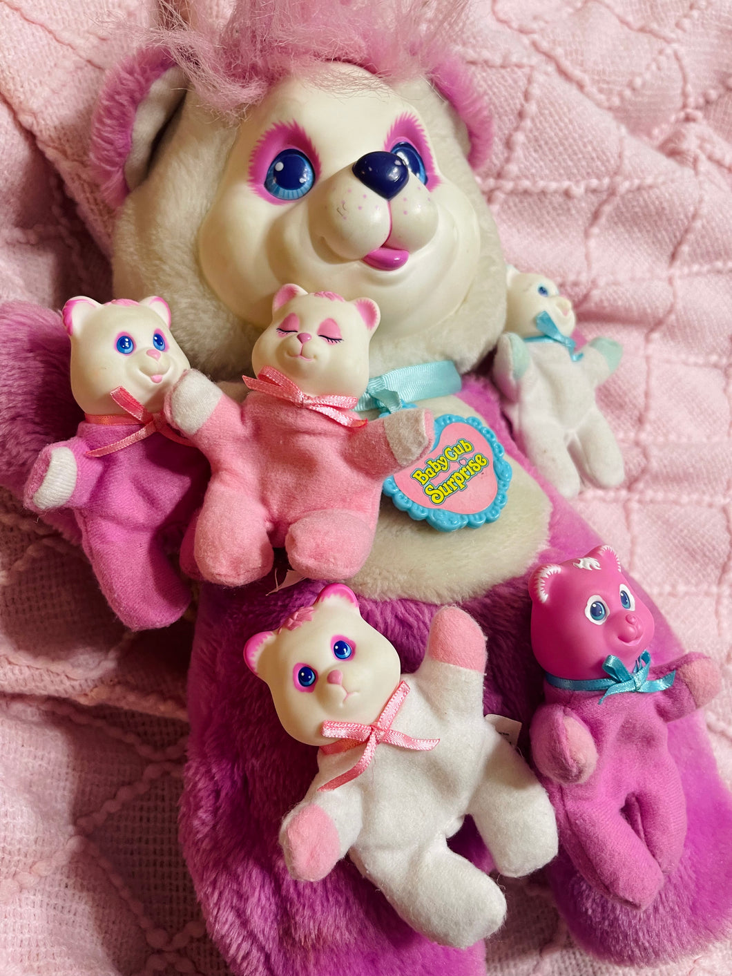 Baby Cub Surprise toy plush w/ 5 babies! - 13” - 1990s