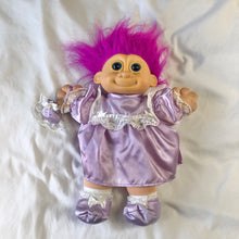 Load image into Gallery viewer, Vintage Purple Hair &amp; Satin Lace Dress Troll Kidz Russ ~12&quot;
