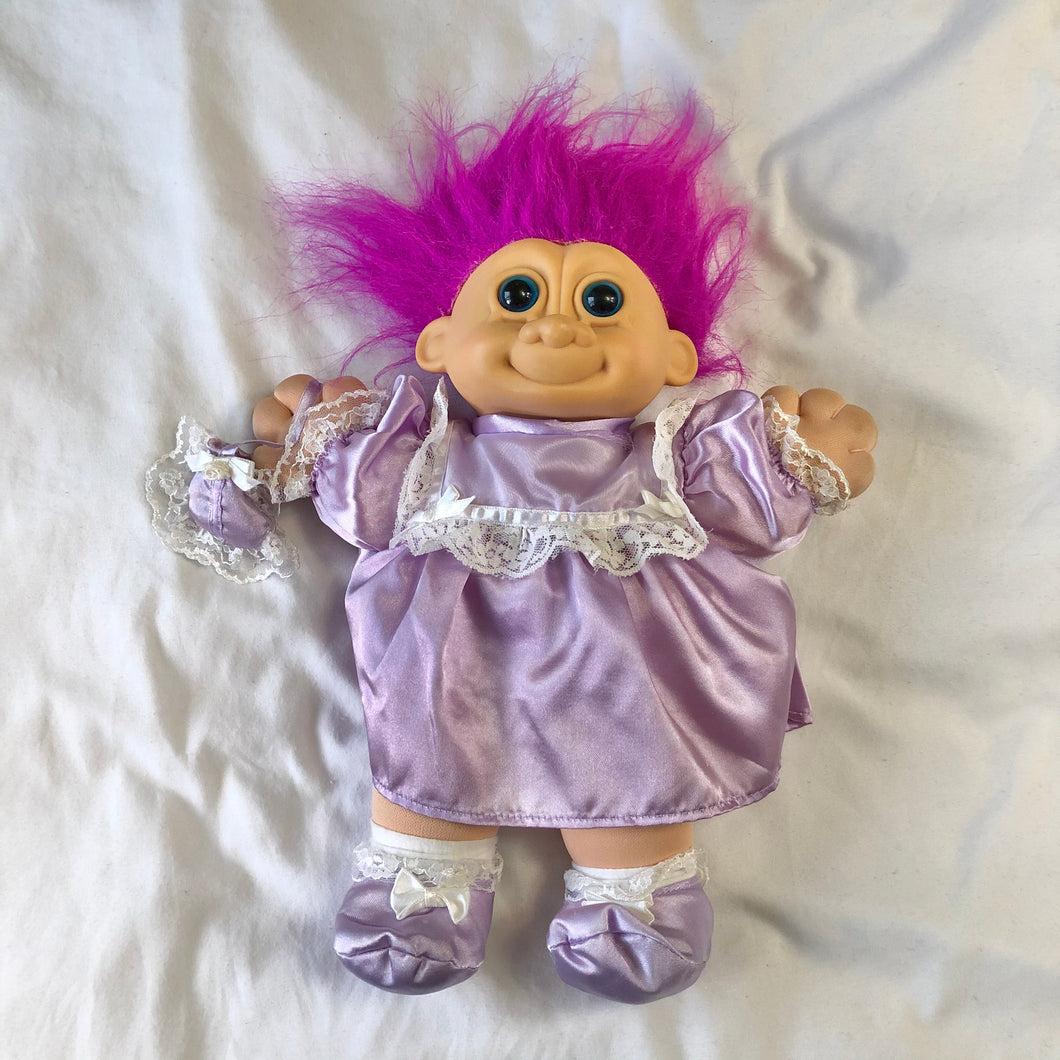 Vintage Purple Hair & Satin Lace Dress Troll Kidz Russ ~12