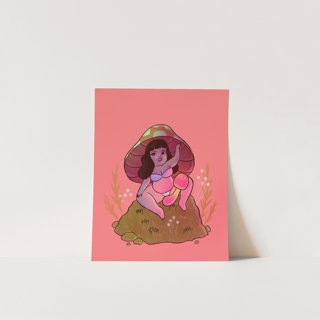 Sunset Mushroom Girl- mini print