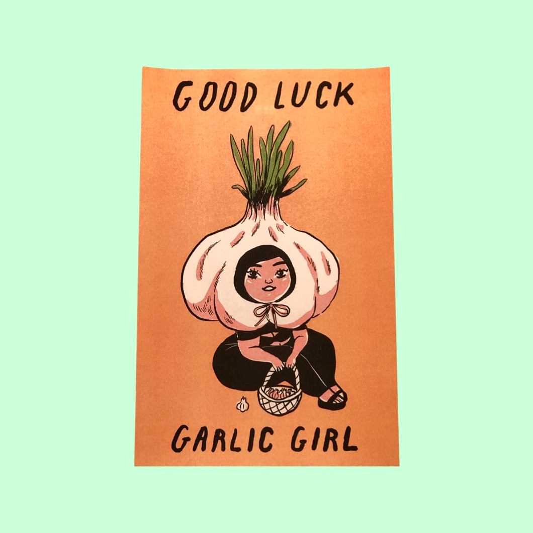 Good Luck Garlic Girl! - ledger size print - risograph